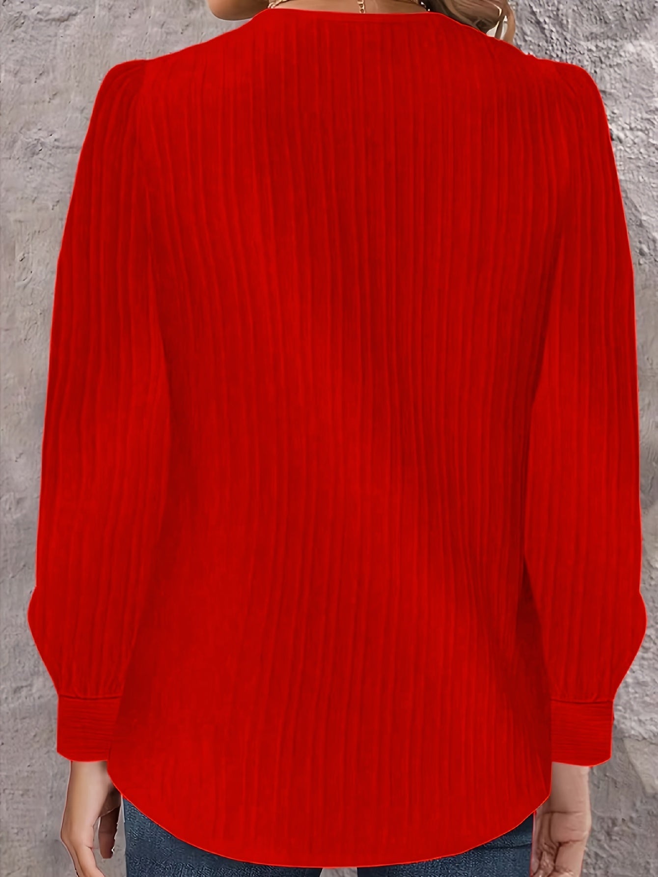 Chic Plus Size V-Neck Blouse Decorative Buttons Glossy  Top