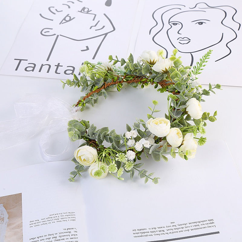 Forest style bride and bridesmaid flower wreath headband seaside vacation wreath headband