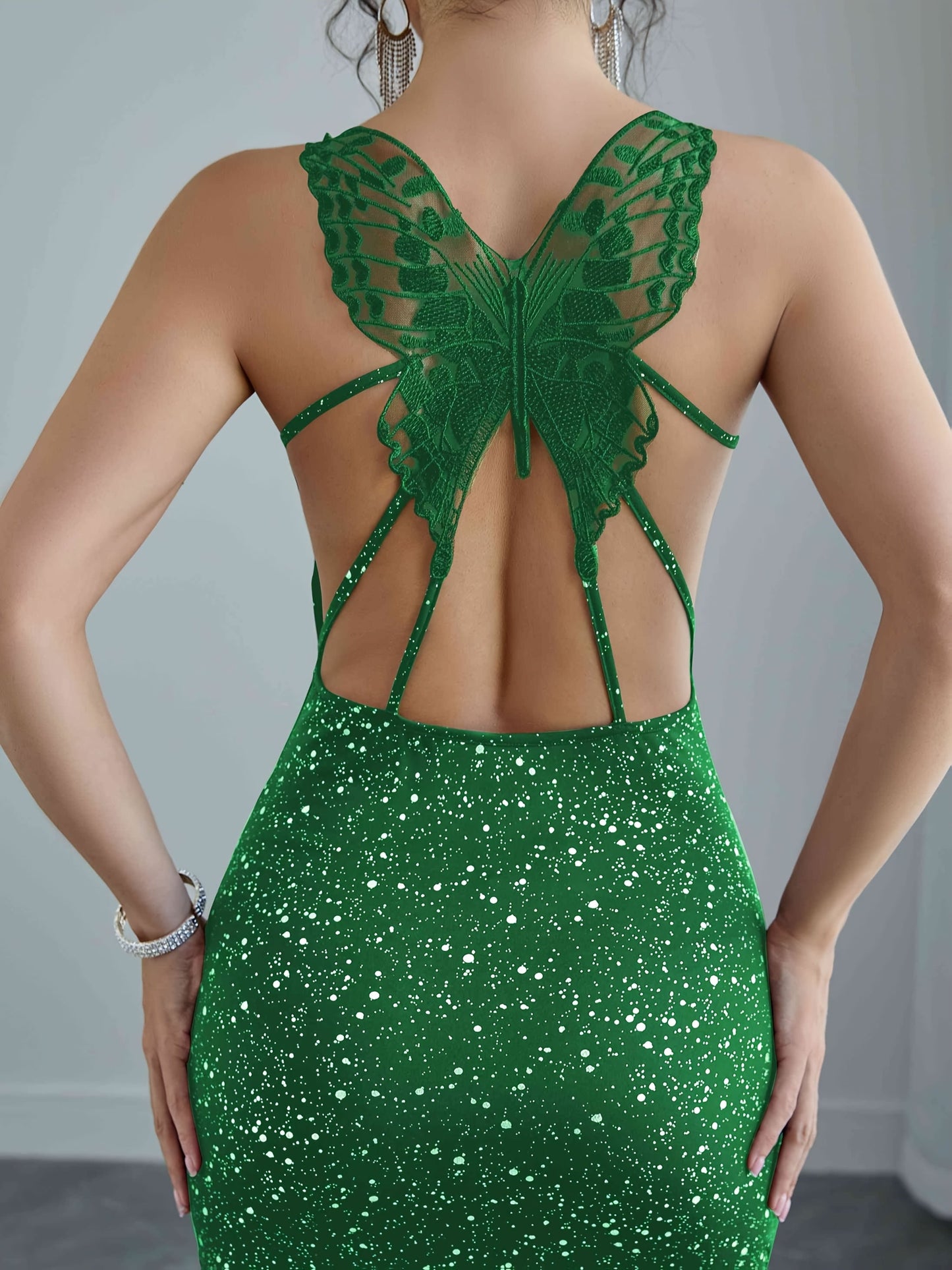 Sequin Butterfly Gown Glamorous HighSlit Evening Sparkle