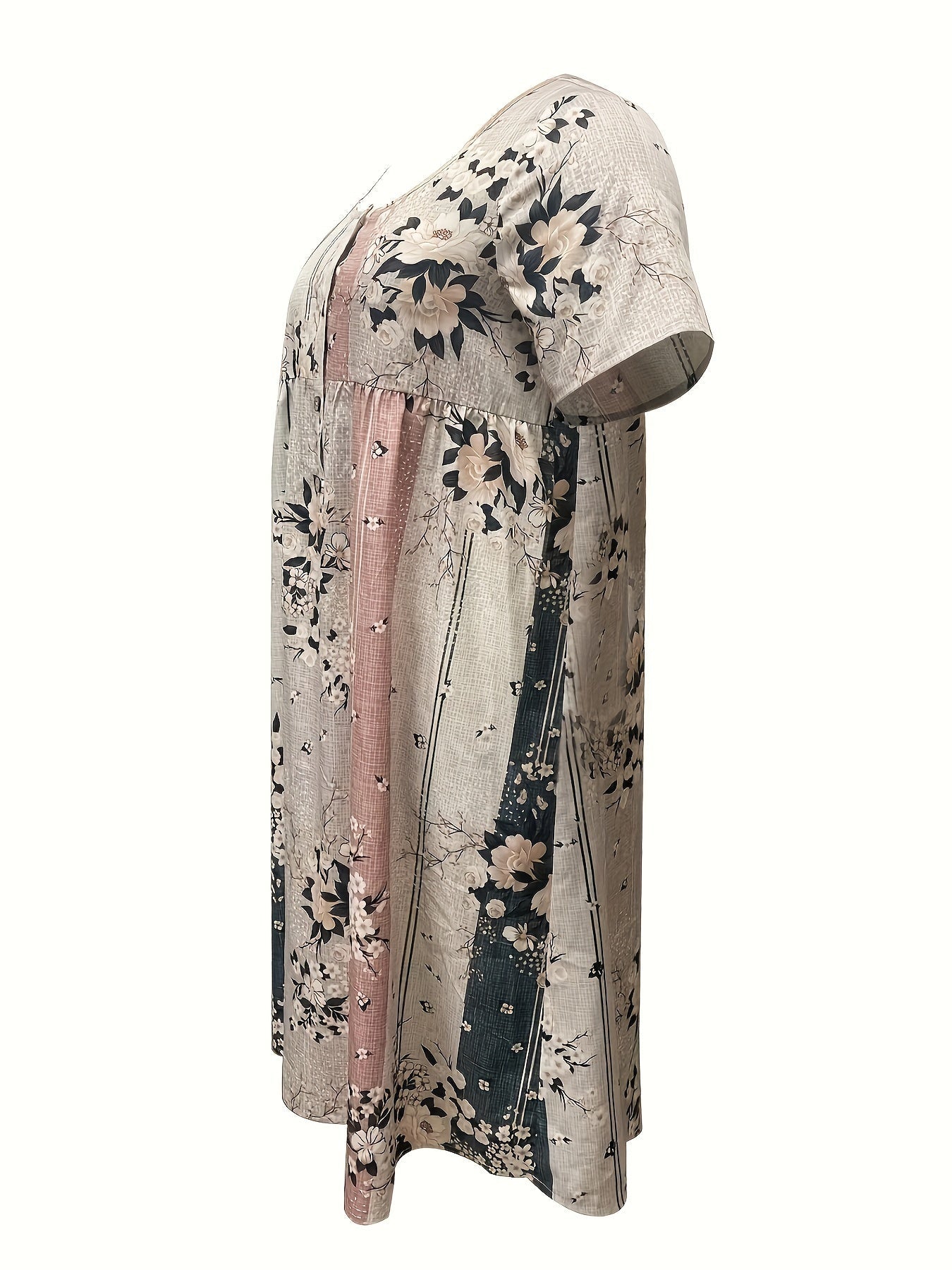 Summer Print Plus Size Dress with Pockets