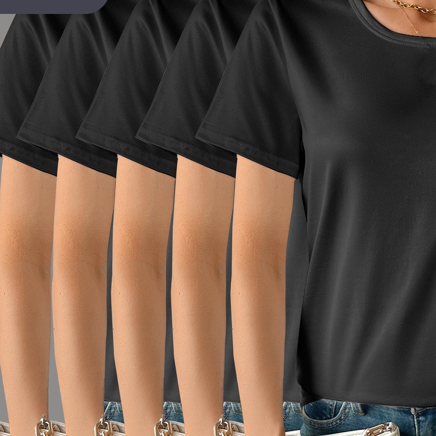 5Pack Womens Soft Stretch Casual Round Neck T-Shirts