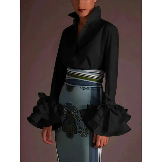 Women's Ruffle Sleeve Slim Shirt