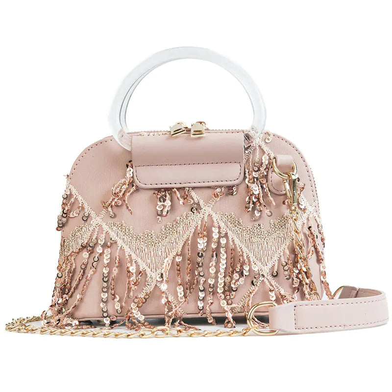 Fashionable Women's Chain Shoulder Bag with Tassels