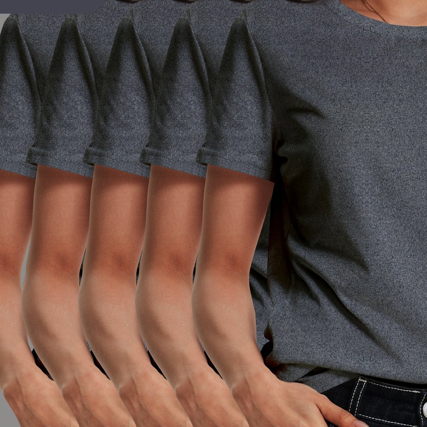 5Pack Womens Soft Stretch Casual Round Neck T-Shirts