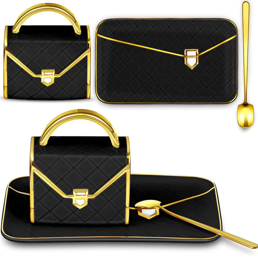 Zubebe 2 Sets Coffee Mug Elegant Handbag Shaped Mug Modern Ceramic Purse Mug with Spoon and Saucer 10oz Cute Creative Tea Cup for Office Home Thanksgiving Christmas Woman Gift (PinkBlack)