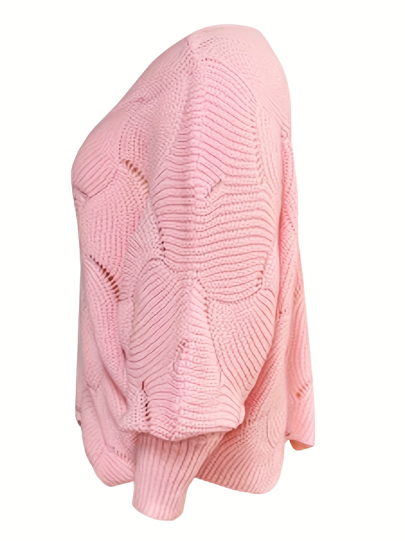 Plus Size Cozy Hollow Knit Crew Neck Sweater