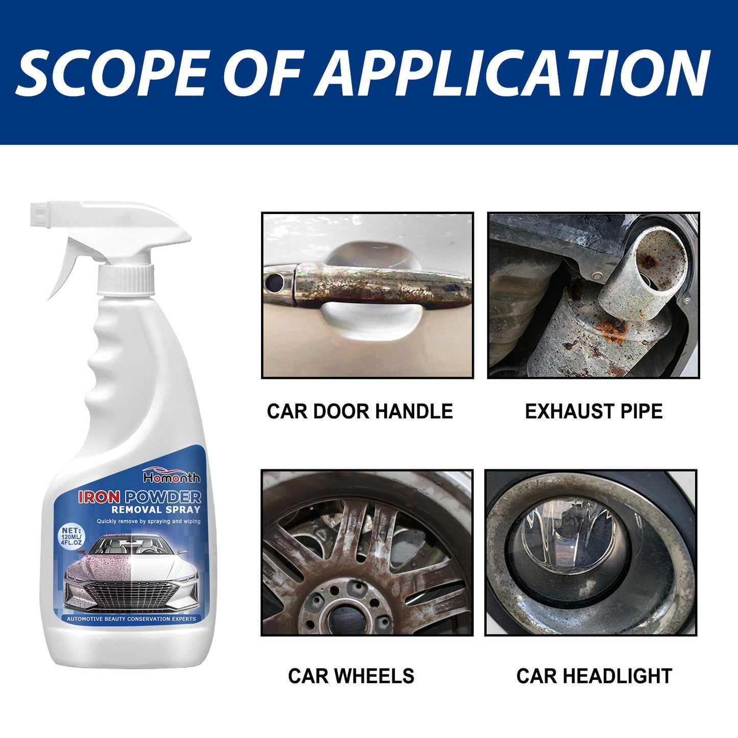 Iron Powder Removal Spray, Auto Metal Rust Reconditioning Anti-Rust Polishing Coating Care Cleaner