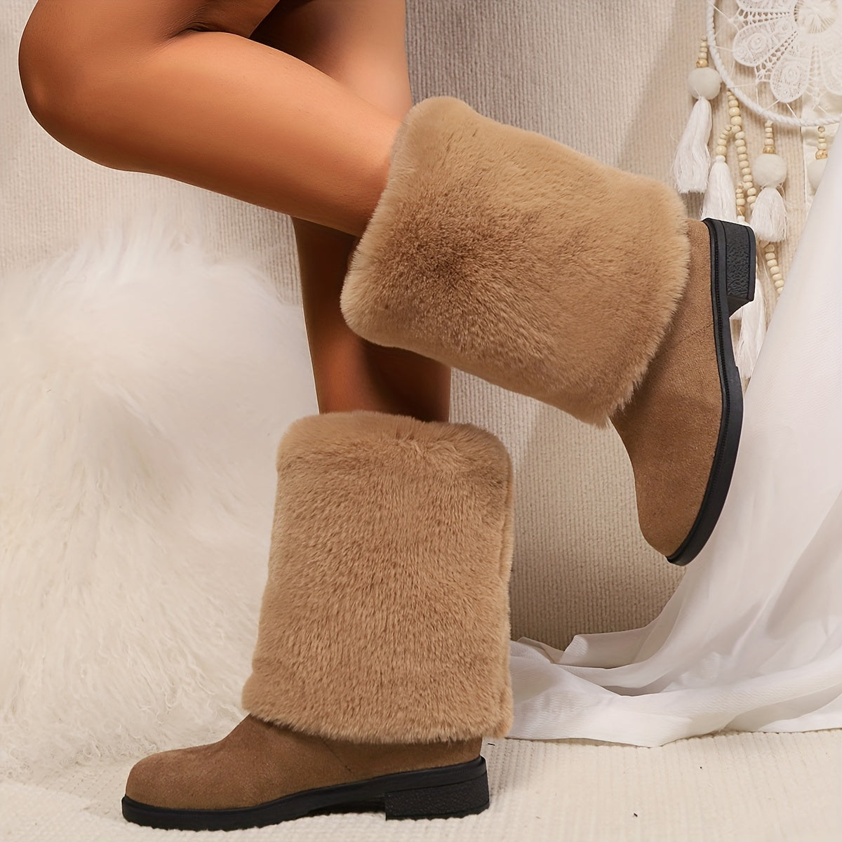 Comfy Fluffy Boots Warm Chic European Winter Fashion