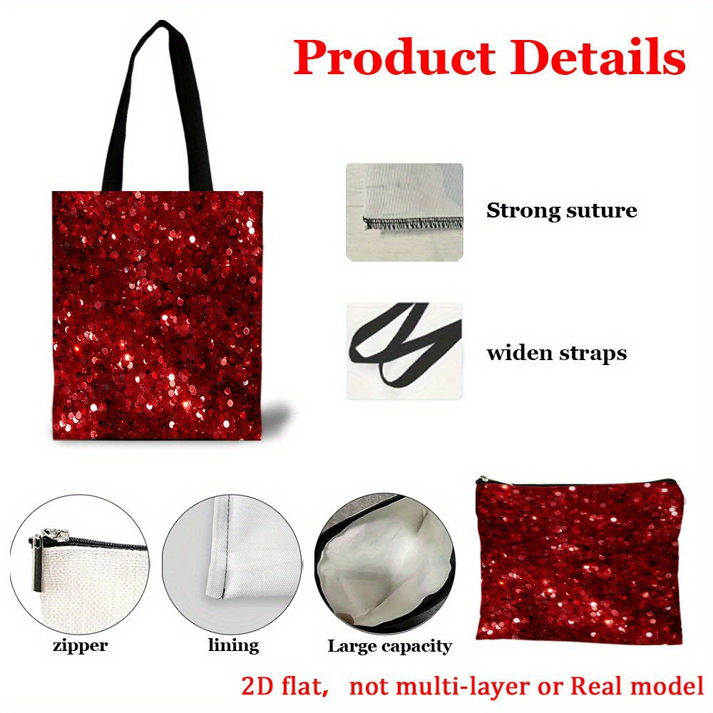 Red Glitter Tote  Makeup Bag Set