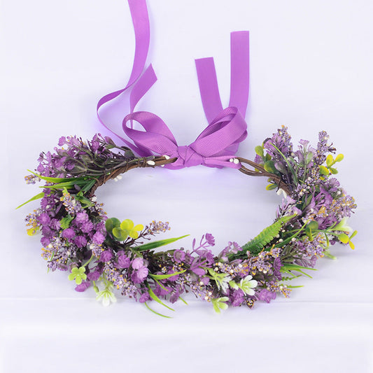 Flower garland headpiece simulation full sky star small floral ribbon lavender hair accessory studio Hanfu headband