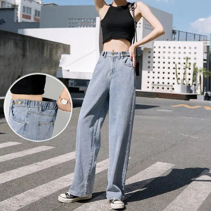 Women's Wide Leg Mopping Jeans with Elastic Waist