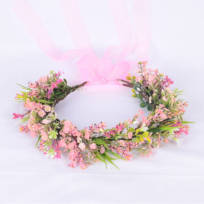 Flower garland headpiece simulation full sky star small floral ribbon lavender hair accessory studio Hanfu headband