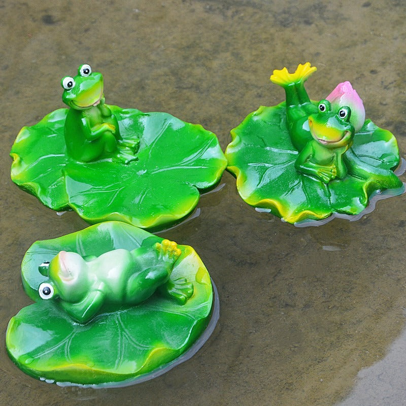 Floating Frog and Fish Pond Scenery Water Surface Decoration Water Fountain Resin