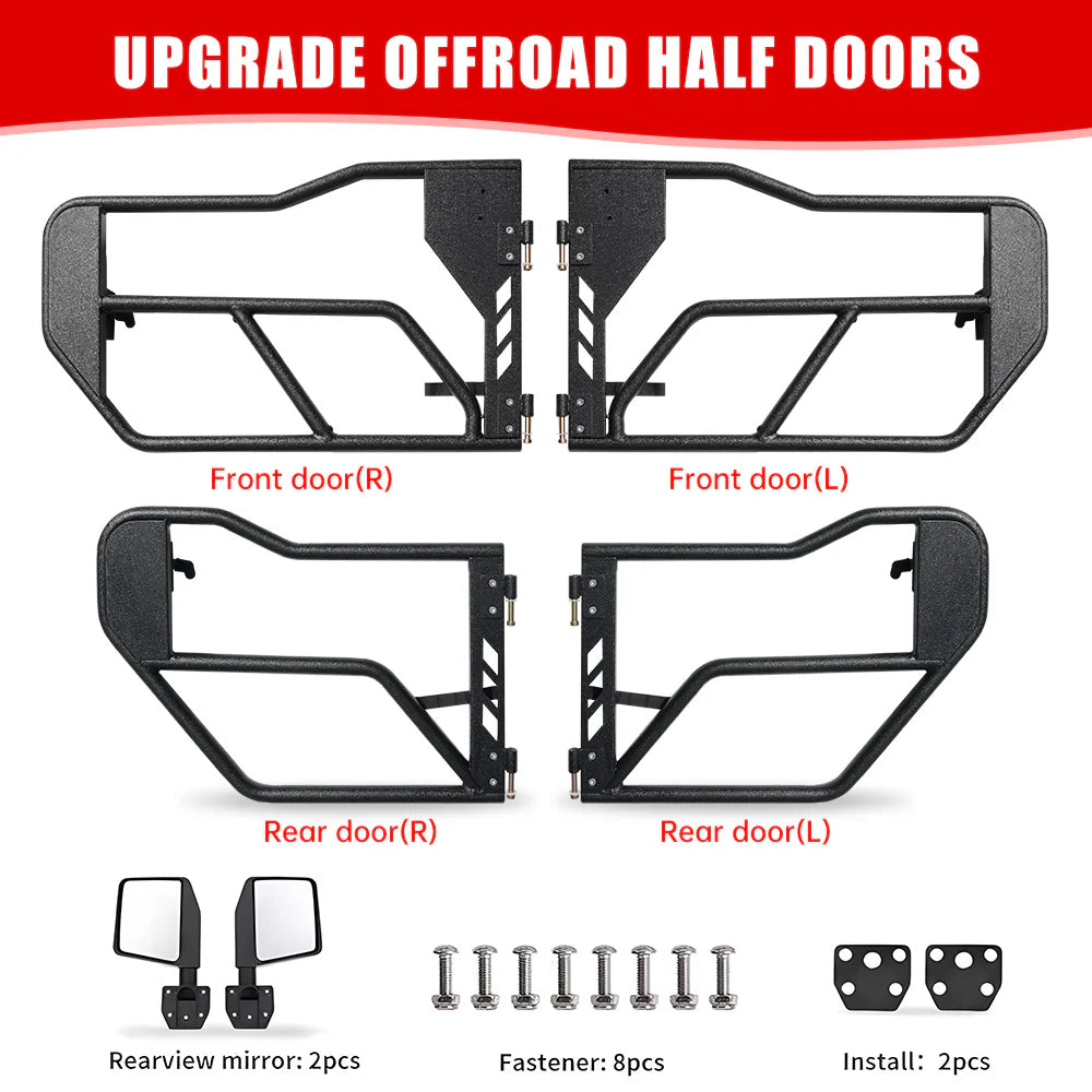 Jeep Tube Doors for Wrangler JL & Gladiator JT (2018-2024) - 4-Pc Set w/Mirrors