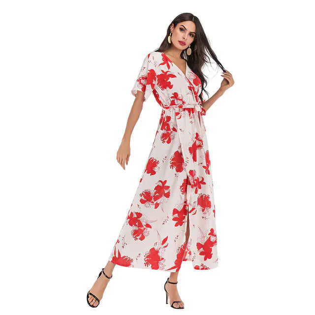 Women's Floral V-Neck Maxi Dress