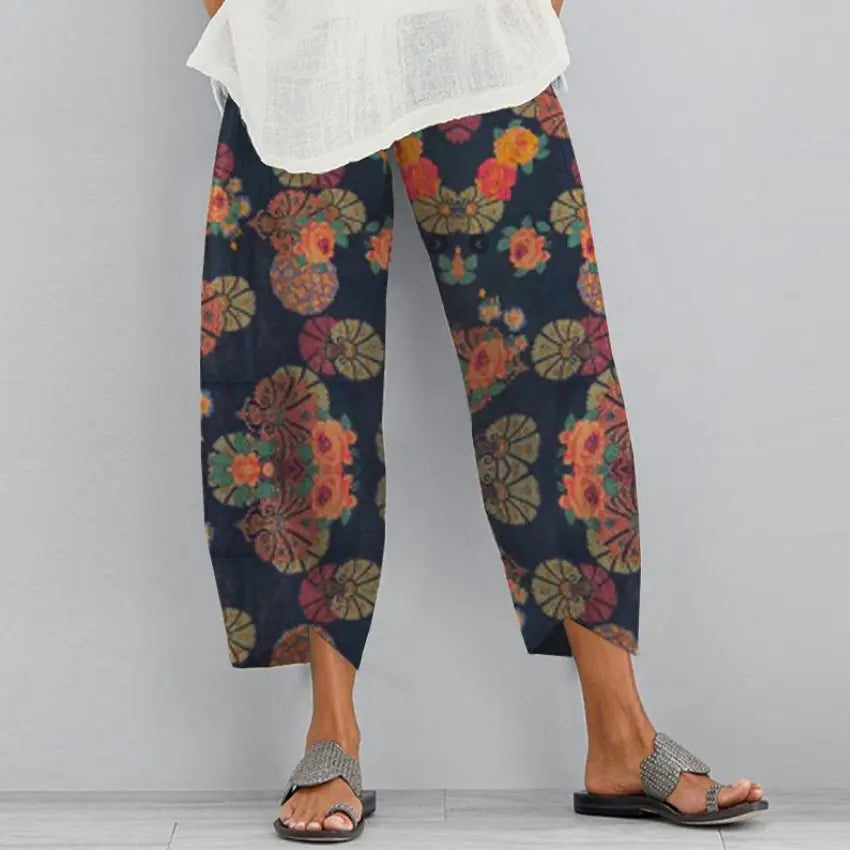 Plus Size Women's Dandelion Print Wide Leg Pants