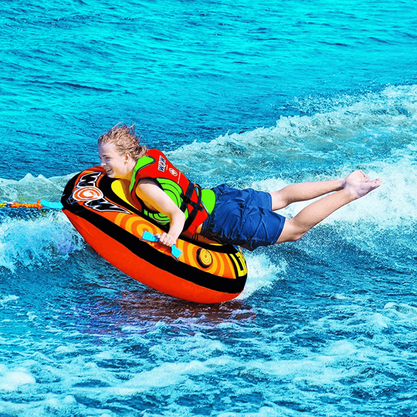 WOW Waterports Lil' Skipper 1 Person Towable w Fast Inflate and Built-In Cup Holder
