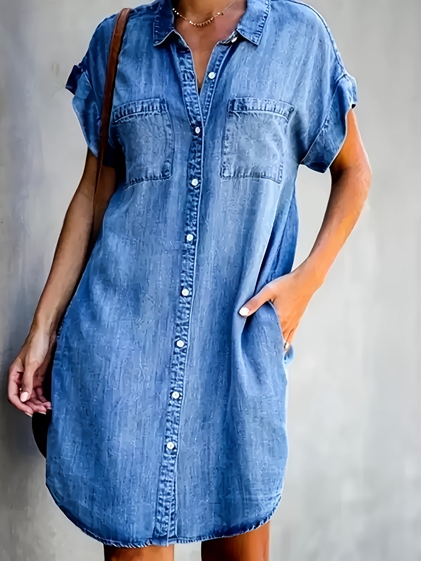 Chic Plus Size Denim Dress Pockets Flares