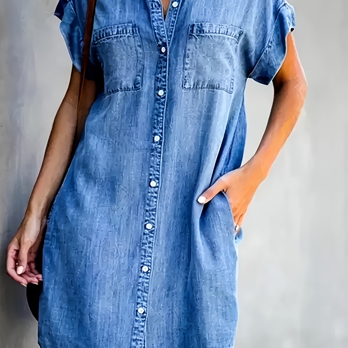 Chic Plus Size Denim Dress Pockets Flares
