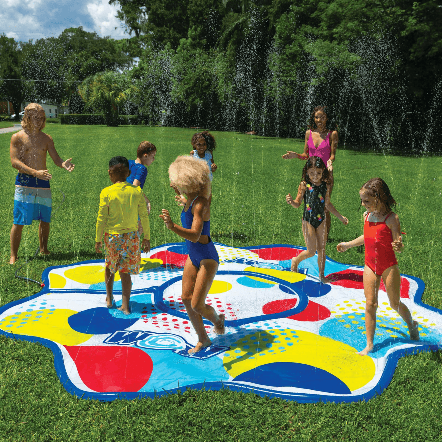 WOW Watersports 12ft Dots Spray Pad with Inflatable Edge Rim to Retain Water