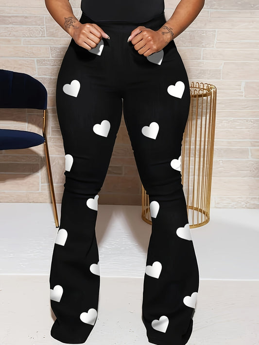 Elegant Versatile  Staple Heart Print Wide Leg Pants