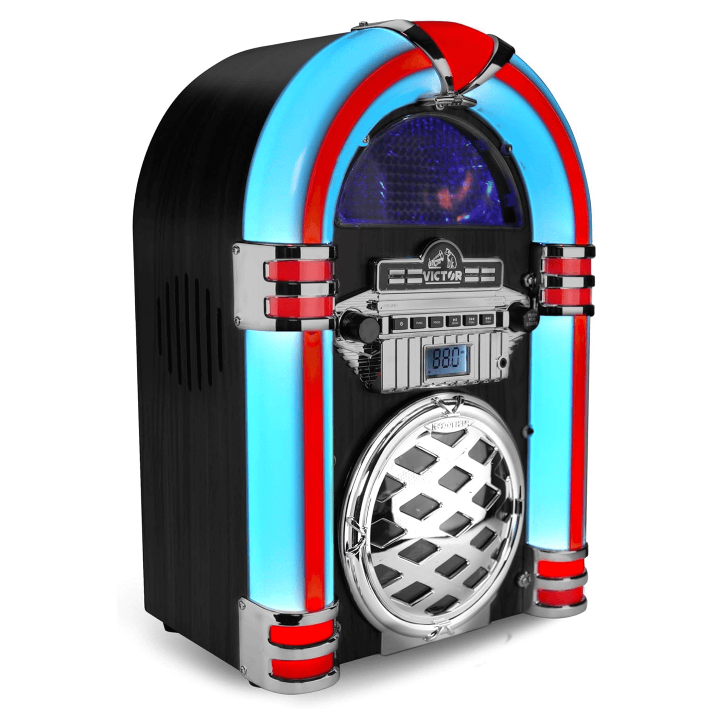 Victor Broadway II Desktop CD Jukebox with Multi-Color LED Lighting and FM Radio