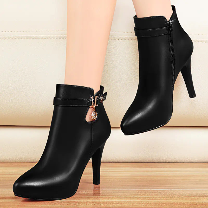 Versatile Waterproof High Heels with Pointed Toe Booties