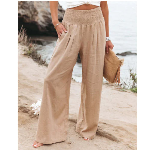 Plus Size Women's High Rise Wide Leg Pants with Pockets