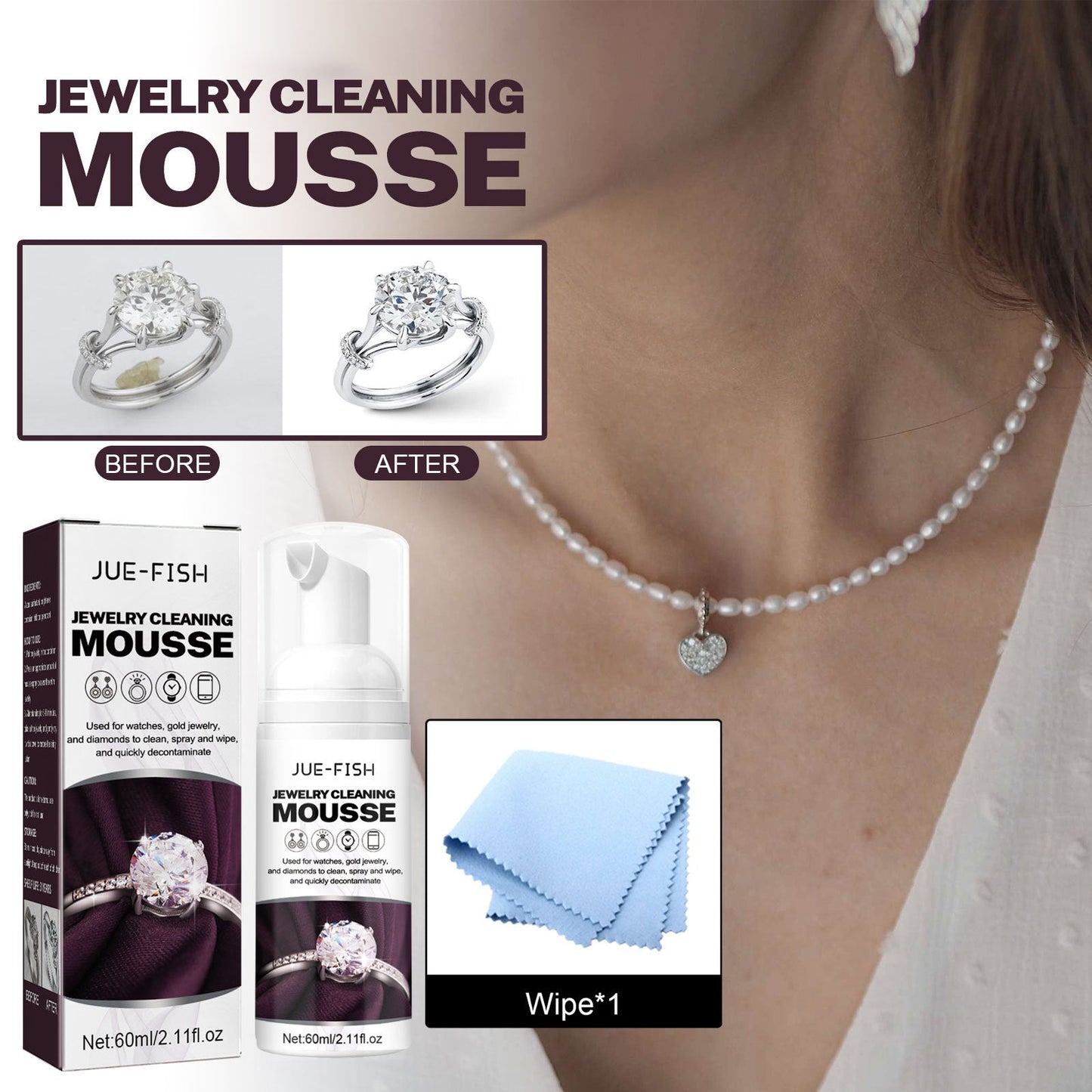 Jewelry Cleaning Mousse, Watch Band Cleaning Liquid Gold Diamond Ring Jewelry Decontamination Maintenance Cleaning Agent