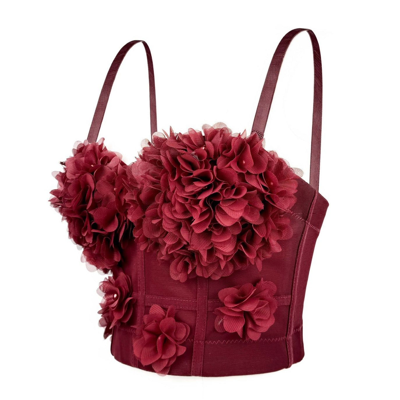 French mesh see through fishbone corset with chest cushion three-dimensional flower shaped outerwear beautiful back