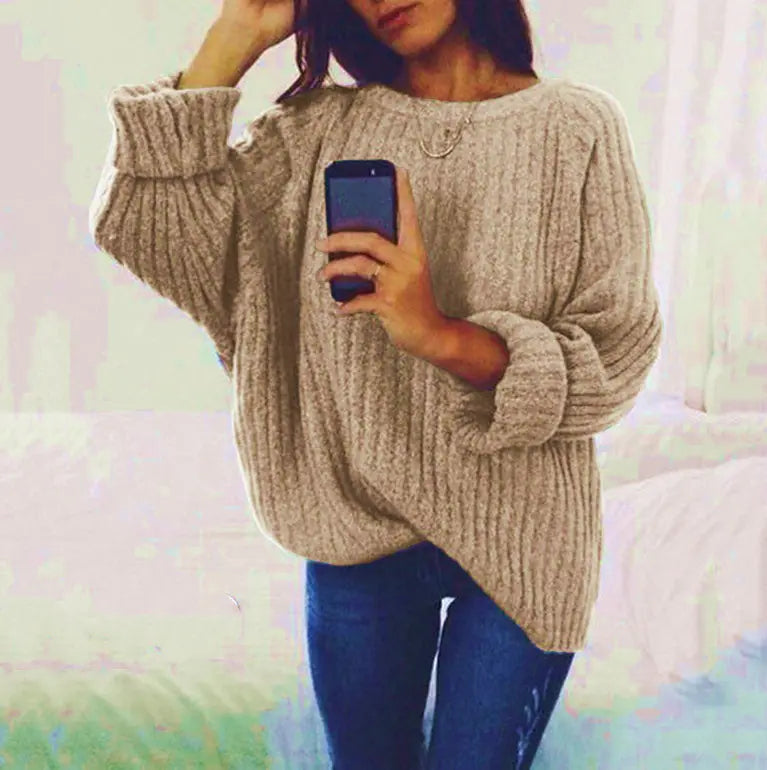 Women's Solid Color Round Neck Sweater Top
