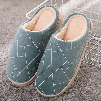 Winter House Slippers with Warm Plush and Geometry Print