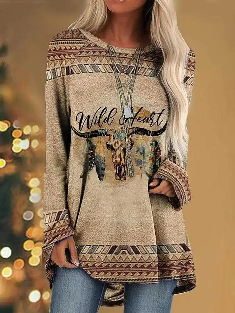 Women's Animal Print Loose-Fit T-Shirt with Round Neck