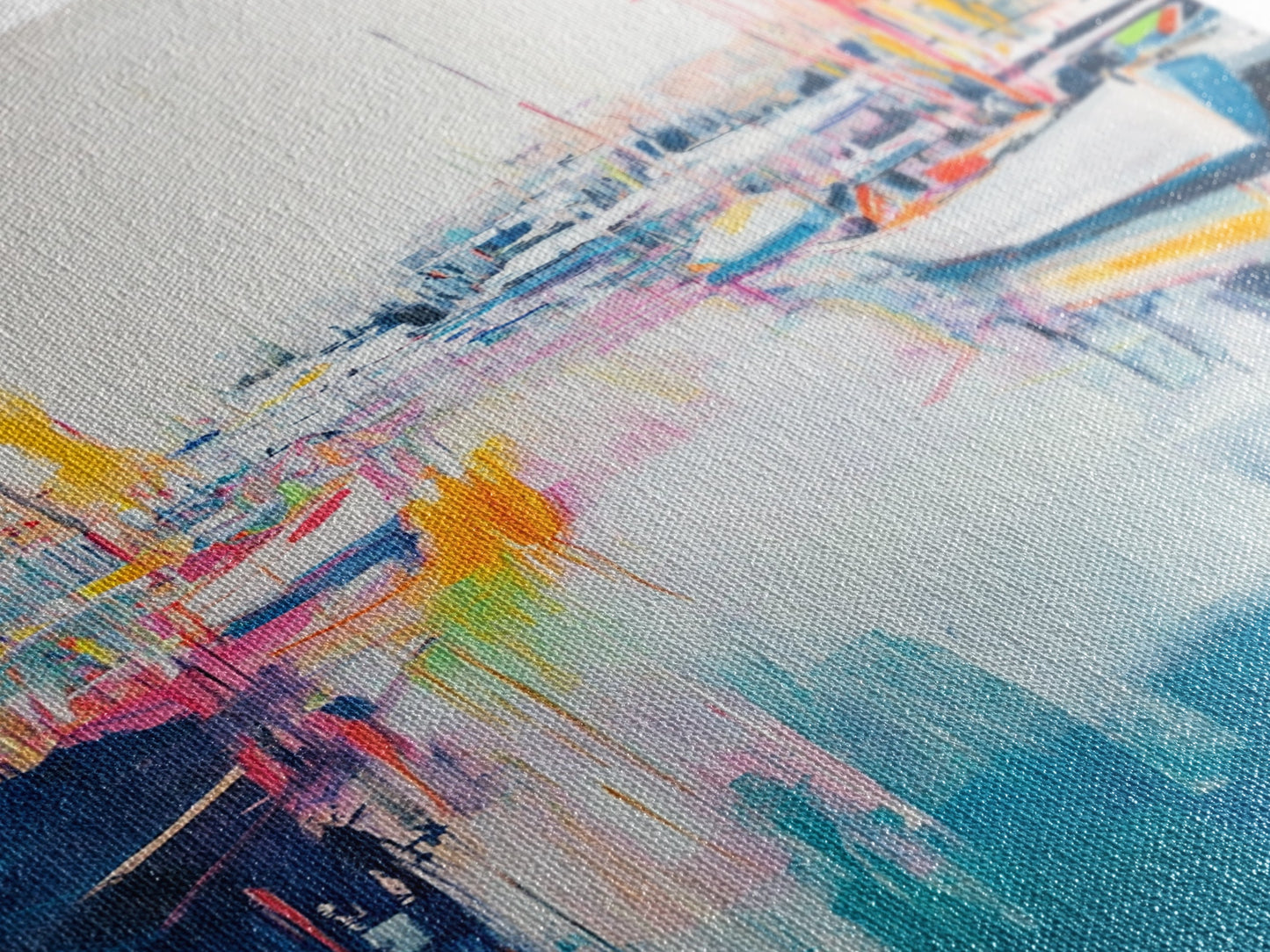 Harbor Sailboats, nautical wall art, seascape painting, coastal painting, sailboat painting, pink abstract art, Canvas Print