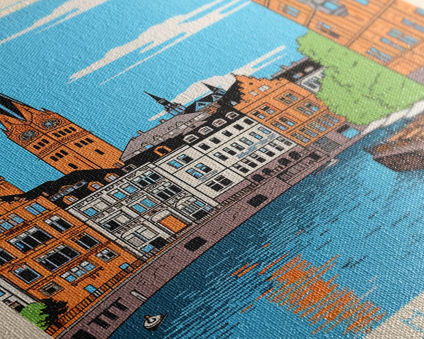 Hamburg Germany Travel Poster Framed Canvas Print, Midcentury Modern Art, Pop Art Wall Decor, Scenic Wall Art, Bedroom Decoration, Office Art