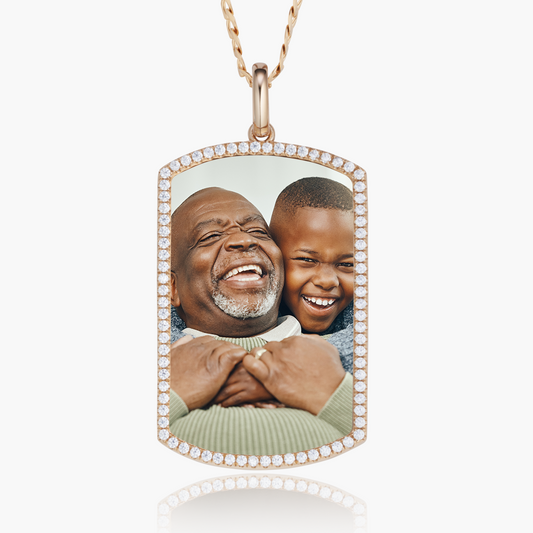 XL Iced Border Dog Tag Photo Pendant