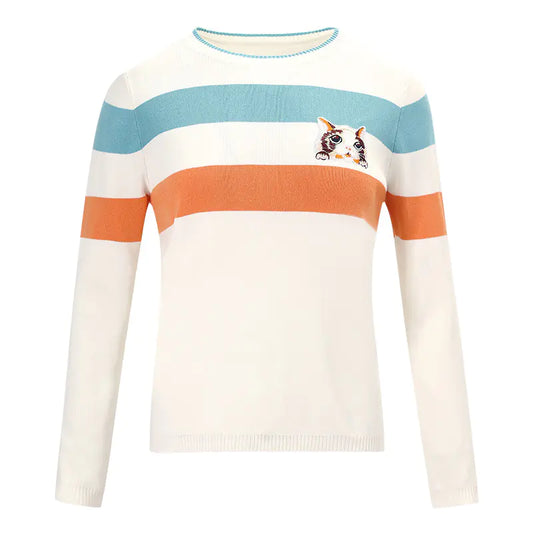 Cartoon Striped Knit Top - Women's Basic Style