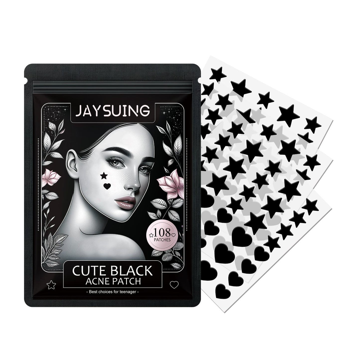 JAYSUING Cute Black Acne Patch, Facial Acne Lightening Repair Acne Closing Acne Mark Blackhead Removal