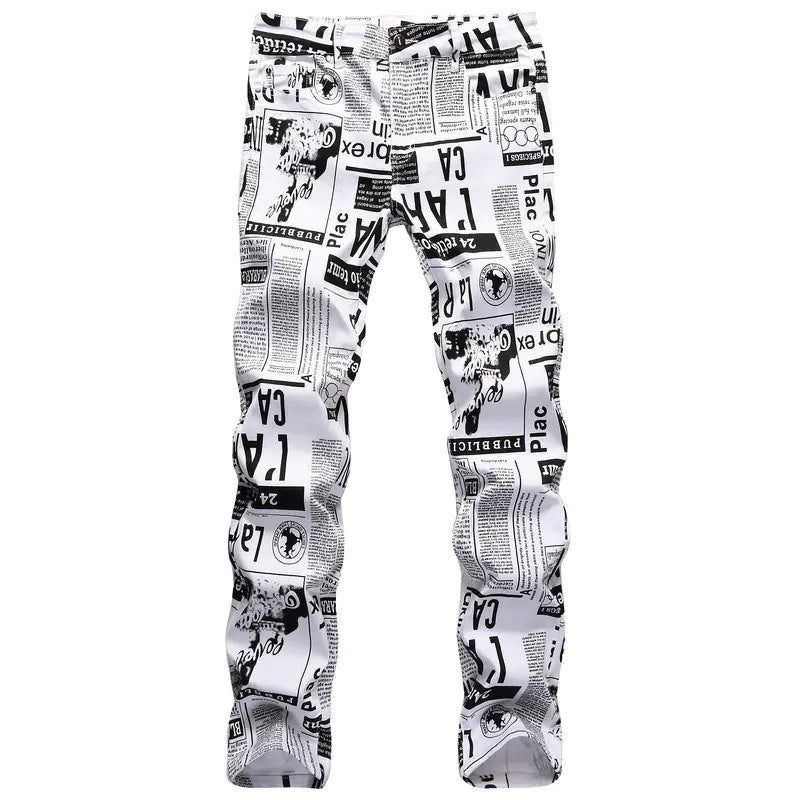 Trendy Asymmetric Printed Denim Pants for Men