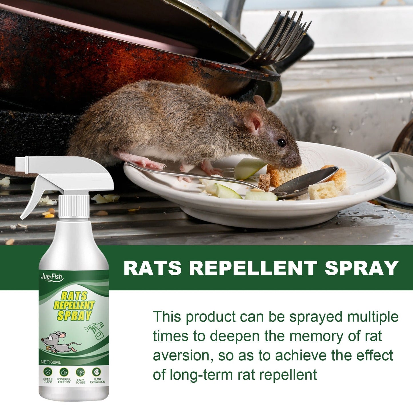 Jue Fish rats repellent spray car body kitchen office bedroom warehouse sewer pipe anti rat spray 60ml mouse repellent spray