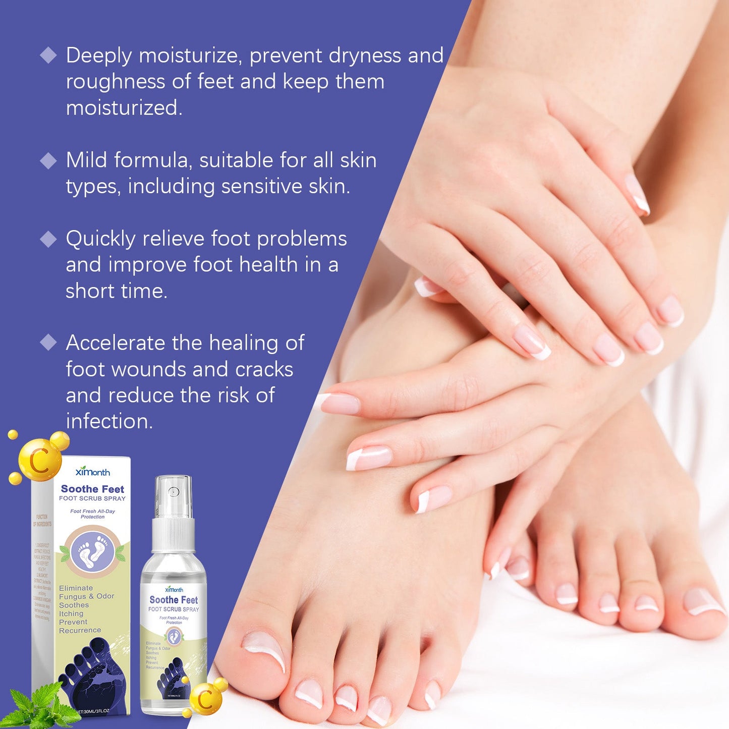 Foot Repair Spray Relieves Dryness, Peeling, Itchy Feet, Removes Dead Skin, Calluses, Moisturizes And Removes Odors