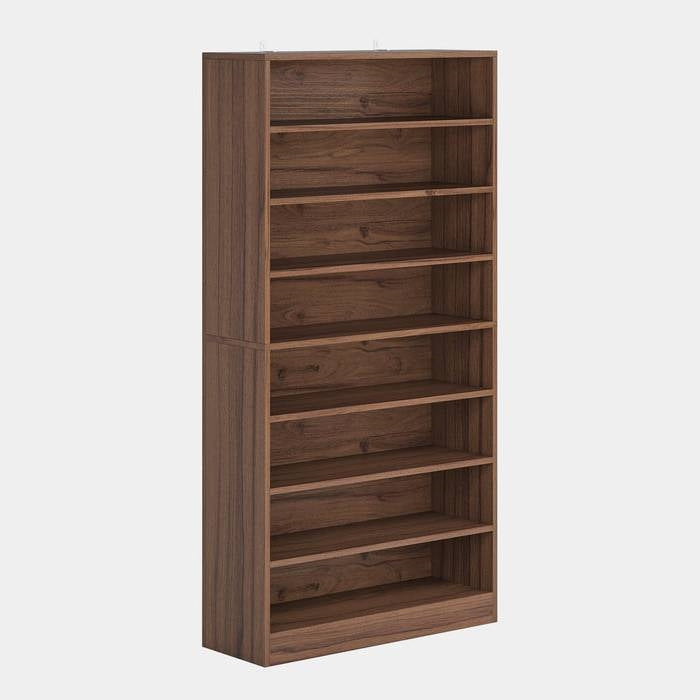 Freestanding 8-Shelf Shoe Rack for Closet Shelving Unit in Brown Wood Finish