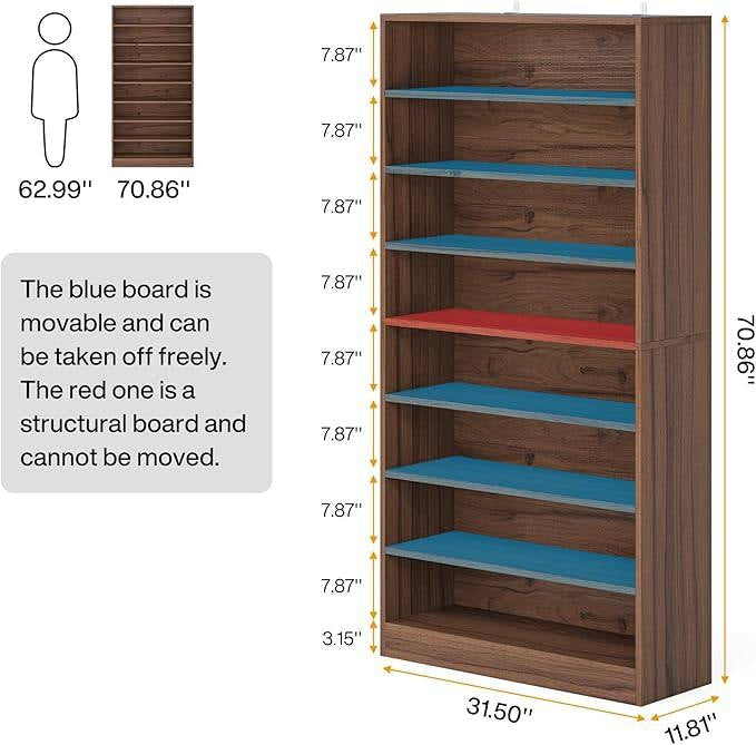 Freestanding 8-Shelf Shoe Rack for Closet Shelving Unit in Brown Wood Finish