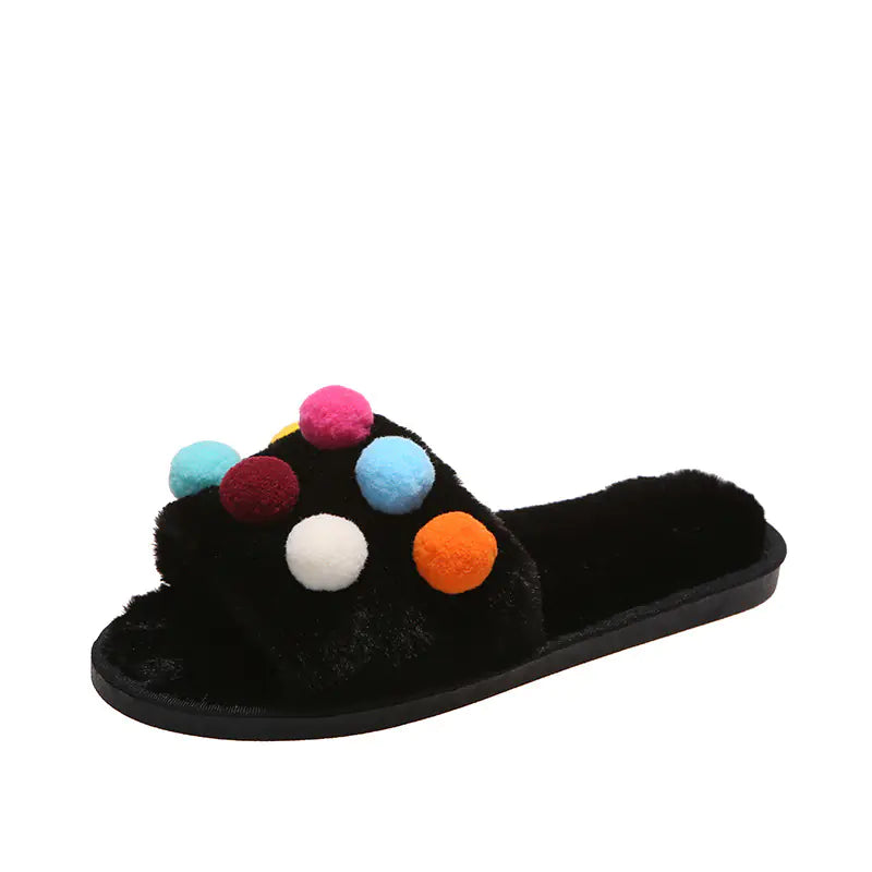 Polka Dot Plush Platform Slippers for Women