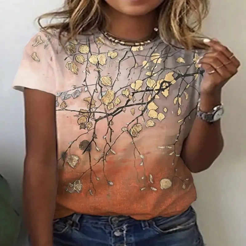 Floral 3D Digital Print Short Sleeve Women's T-Shirt