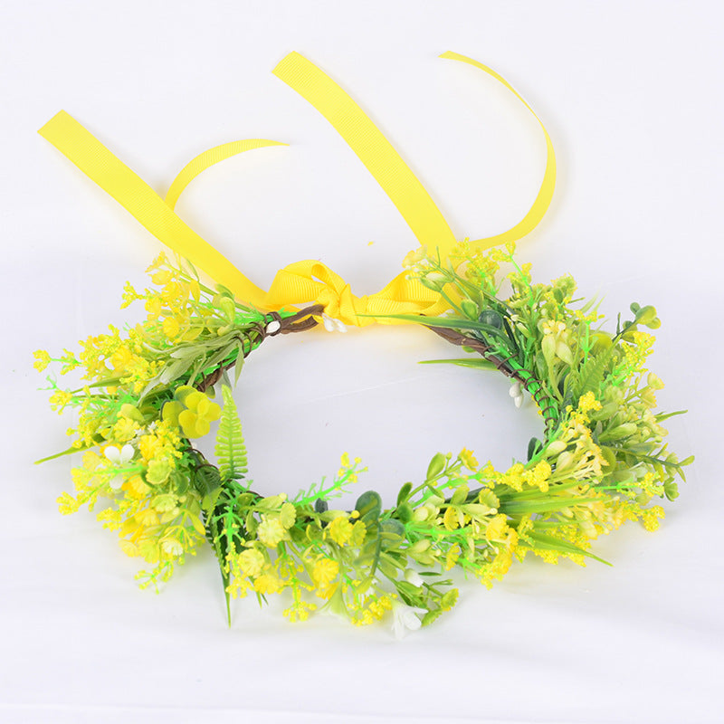 Flower garland headpiece simulation full sky star small floral ribbon lavender hair accessory studio Hanfu headband