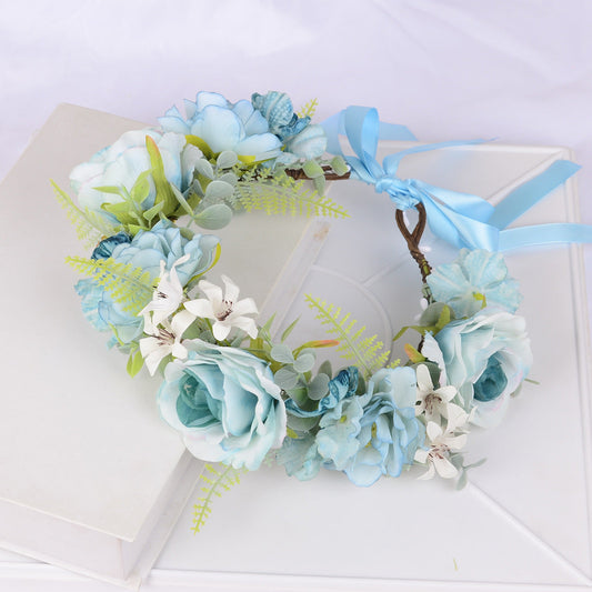 Flower Wreath Simulation Flower Leaves Hair Strap Photography Retro Hanfu Bridal Girl Flower Wreath Headwear