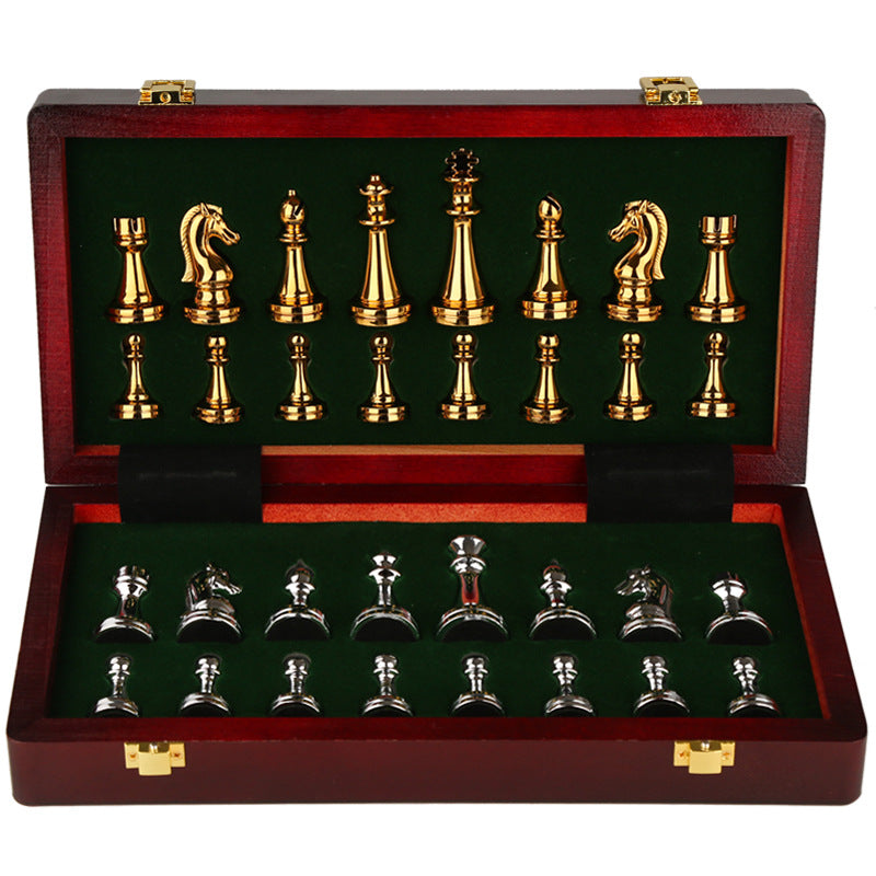 International Chess High end Gift Box Metal Chess Pieces Wooden Chess Board Western Chess