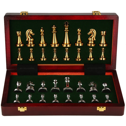 International Chess High end Gift Box Metal Chess Pieces Wooden Chess Board Western Chess