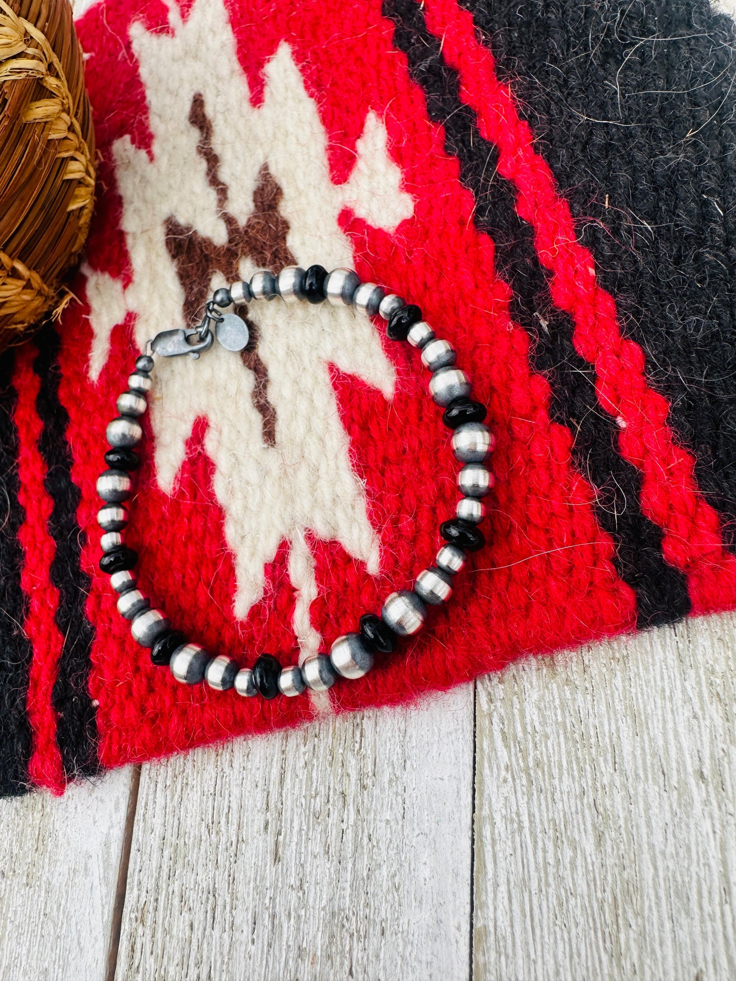 Handcrafted Onyx & Sterling Silver Pearl Beaded Bracelet